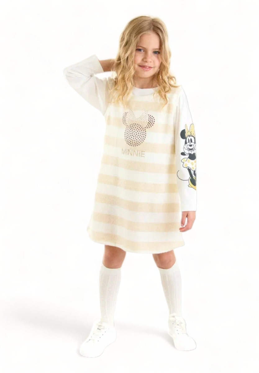 Σετ Φόρεμα και μπλούζα για κορίτσι Cimpa Minnie Mouse με στρας λευκο-εκρου