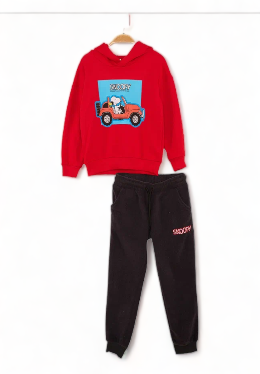 Φόρμα βαμβακερή με κουκουλα για αγόρι Cimpa Snoopy κοκκινη