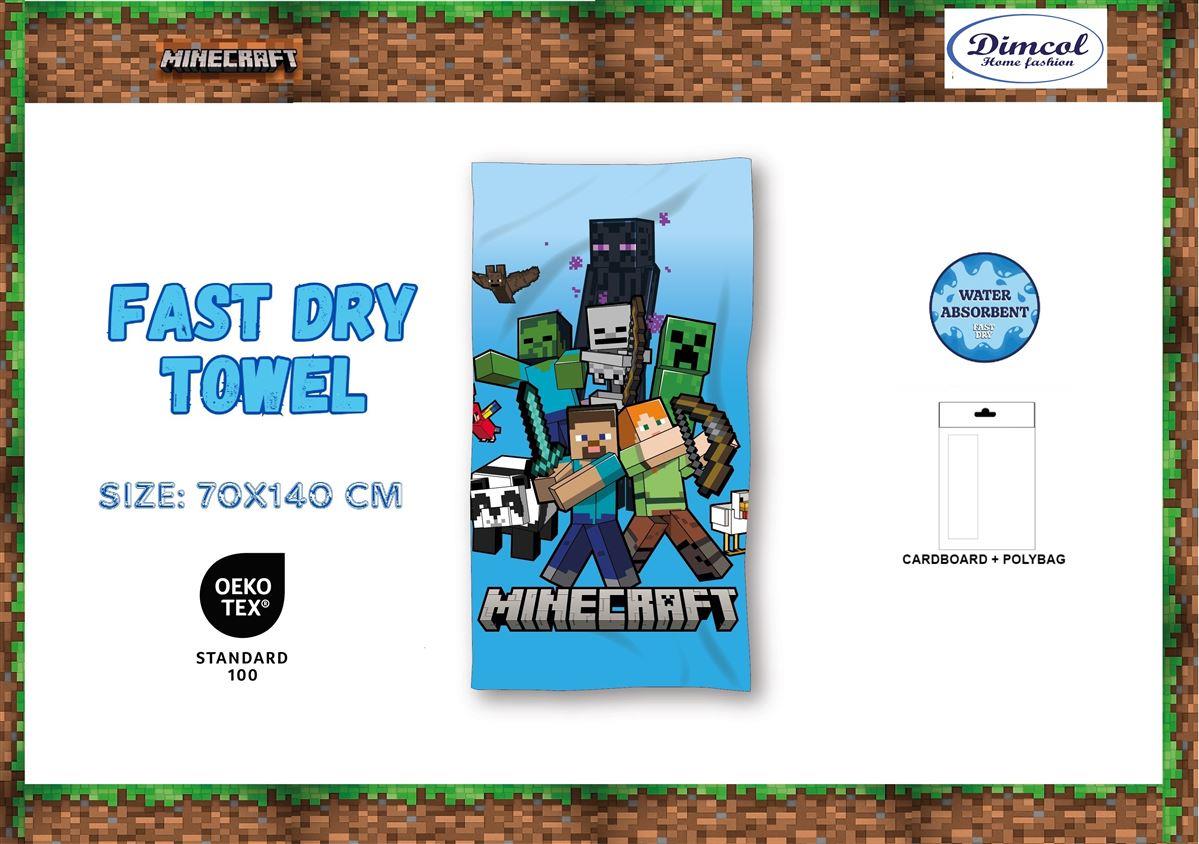 Πετσέτα Θαλάσσης Quick Dry Mojang Minecraft 49 70X140 Blue 100% Microfiber