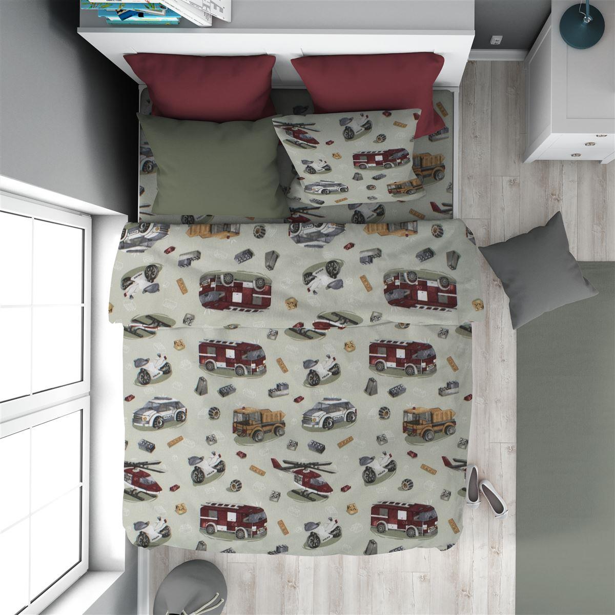 Παπλωματοθήκη Εμπριμέ kids Toys 47 160X240 Olive 100% Cotton Flannel