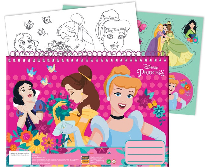 Disney Princess Spring Σπιράλ μπλοκ ζωγραφικής A4 με 40 σελίδες και αυτοκόλλητα