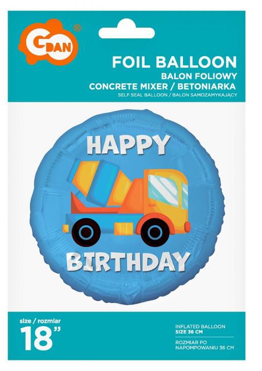 Alternative view of Foil Μπαλόνι Happy Birthday Μπετονιέρα οχήματος με διάσταση 36 cm