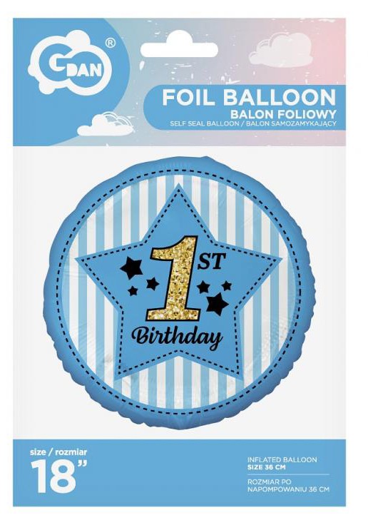 Alternative view of First Birthday Blue Foil Μπαλόνι 36 cm