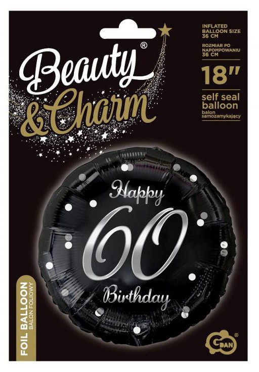 Foil Μπαλόνι Ασημένιο Happy Birthday 60 με διάσταση 36 cm - Image 2