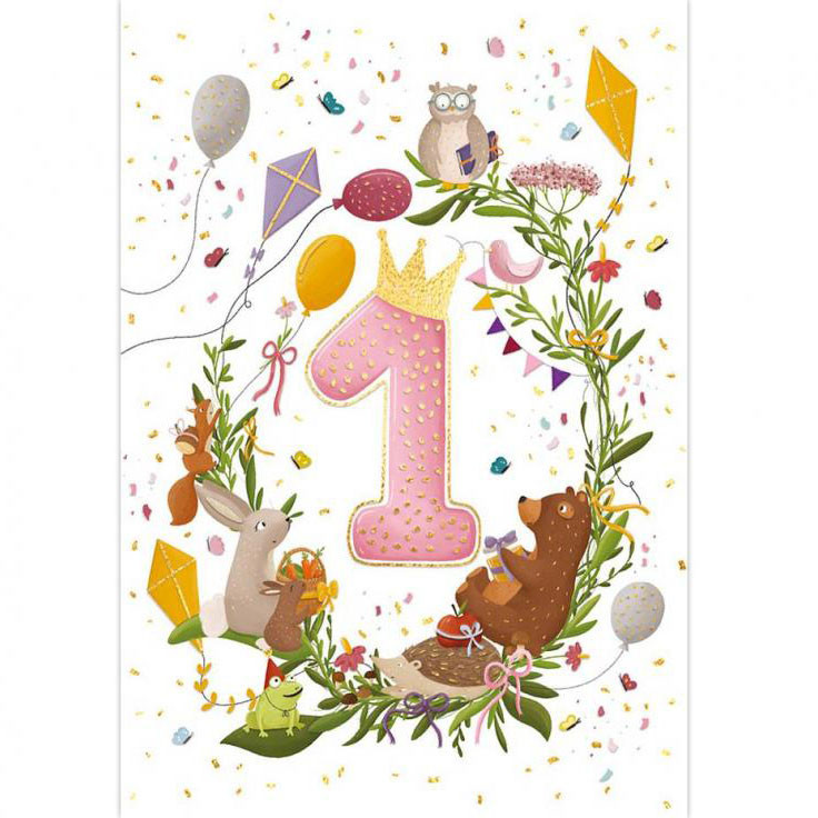 First Birthday Ροζ Ευχετήρια κάρτα + Φάκελος