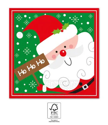 Christmas Santa Claus Ho Ho Ho Παιδικές Χαρτοπετσέτες 20 τεμάχια 33x33 cm FSC