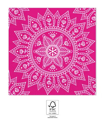 Alternative view of Colour Fuchsia White Mandala Παιδικές Χαρτοπετσέτες 20 τεμάχια, 33x33 cm FSC