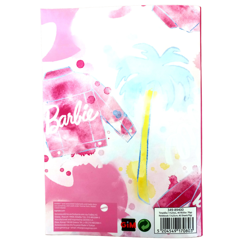 Alternative view of Barbie Paints B5 Τετράδιο με Γραμμές 40 Φύλλα