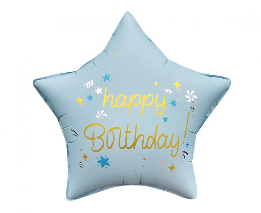 Happy Birthday Matt Blue Happy Birthday star Foil Μπαλόνι 44 cm