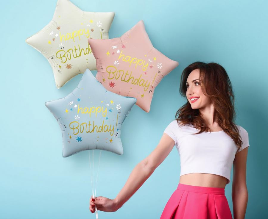 Alternative view of Happy Birthday Matt Blue Happy Birthday star Foil Μπαλόνι 44 cm