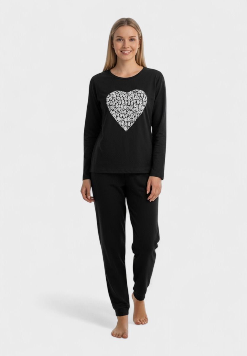 Γυναικεία Βαμβακερή Πιτζάμα Cherry Underwear Heartbeat Cozy Μαύρο