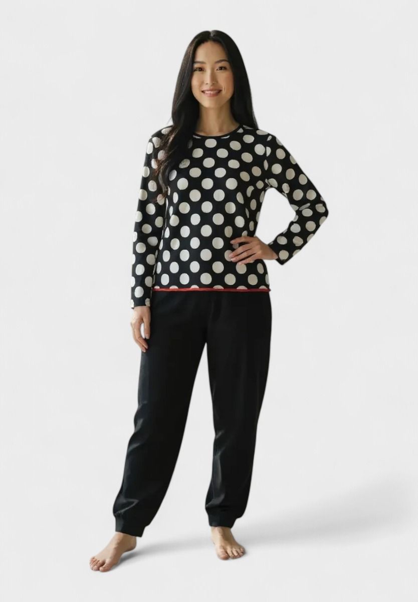 Γυναικεία Βαμβακερή Πιτζάμα Cherry Underwear Polka Night Μαύρο