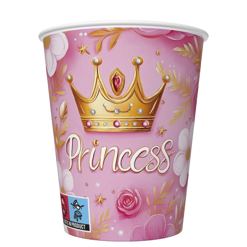 Princess Crown Princess Παιδικά Χάρτινα Ποτήρια Πάρτι Σετ 8 Τεμαχίων 250 ml