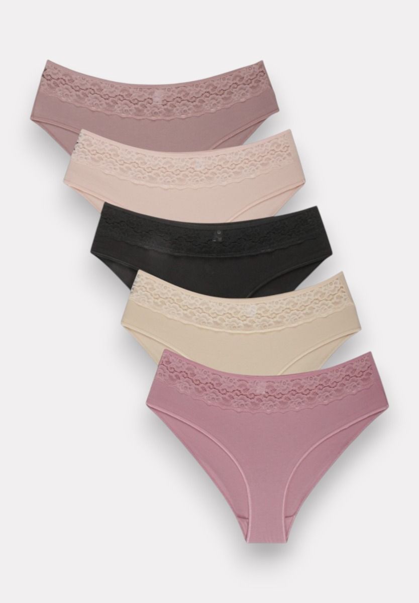 Σλιπ γυναικεία βαμβακερά ψηλόμεσα με δαντέλα Sexen All colors Pack 10 Τεμαχίων