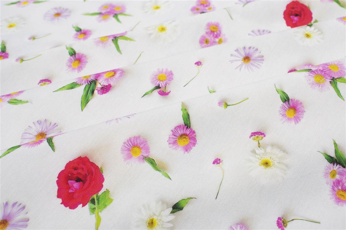 Αλέκιαστη Τραβέρσα Ψηφιακής Εκτύπωσης Daisies 463 40X180 White-Pink 70/30 Cott/Pol
