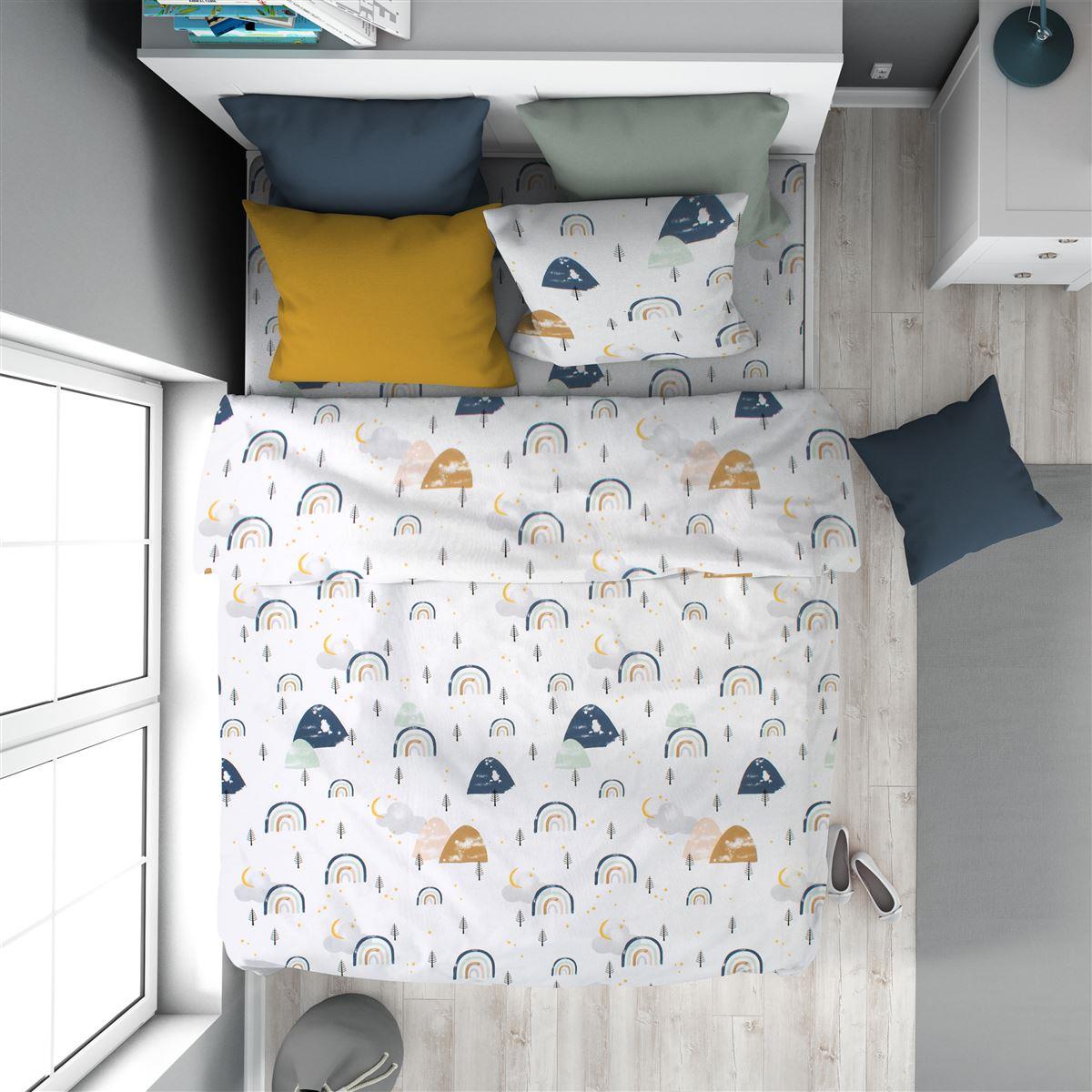 Παπλωματοθήκη Εμπριμέ kids Rainbow 574 160X240 White-Blue 100% Cotton