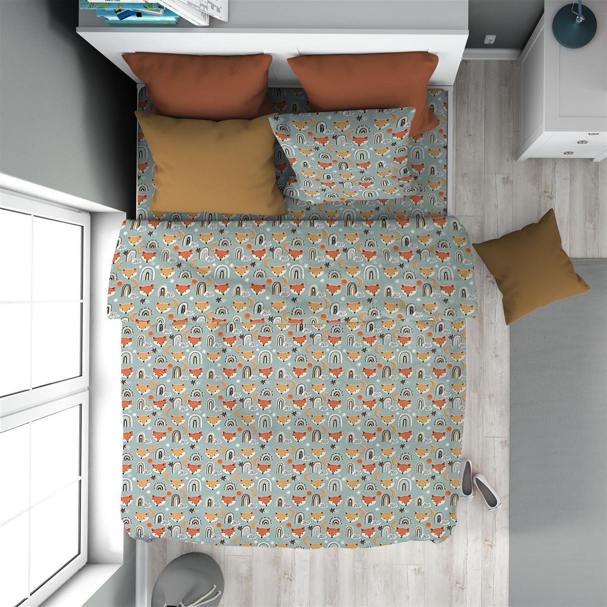 Παπλωματοθήκη Εμπριμέ kids Fox 528 160X240 Pale Cyan 100% Cotton