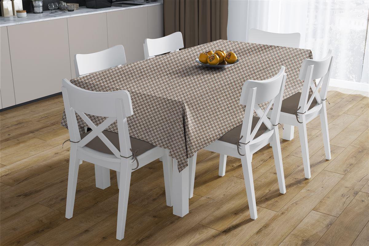 Αλέκιαστο Σετ 2 τεμ Τραπεζομάντηλο Houndstooth 473 140X140 & Τραβέρσα 40X140 Beige 70/30 Cott/Pol