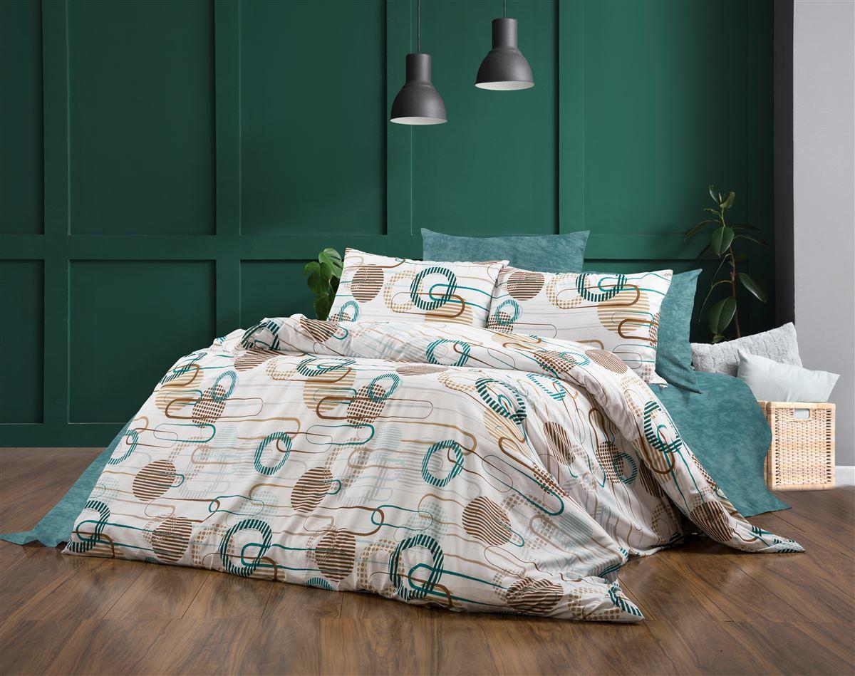 Πάπλωμα Εμπριμέ Διώνη 601 220X240 White-Petrol 70/30 Cott/Pol