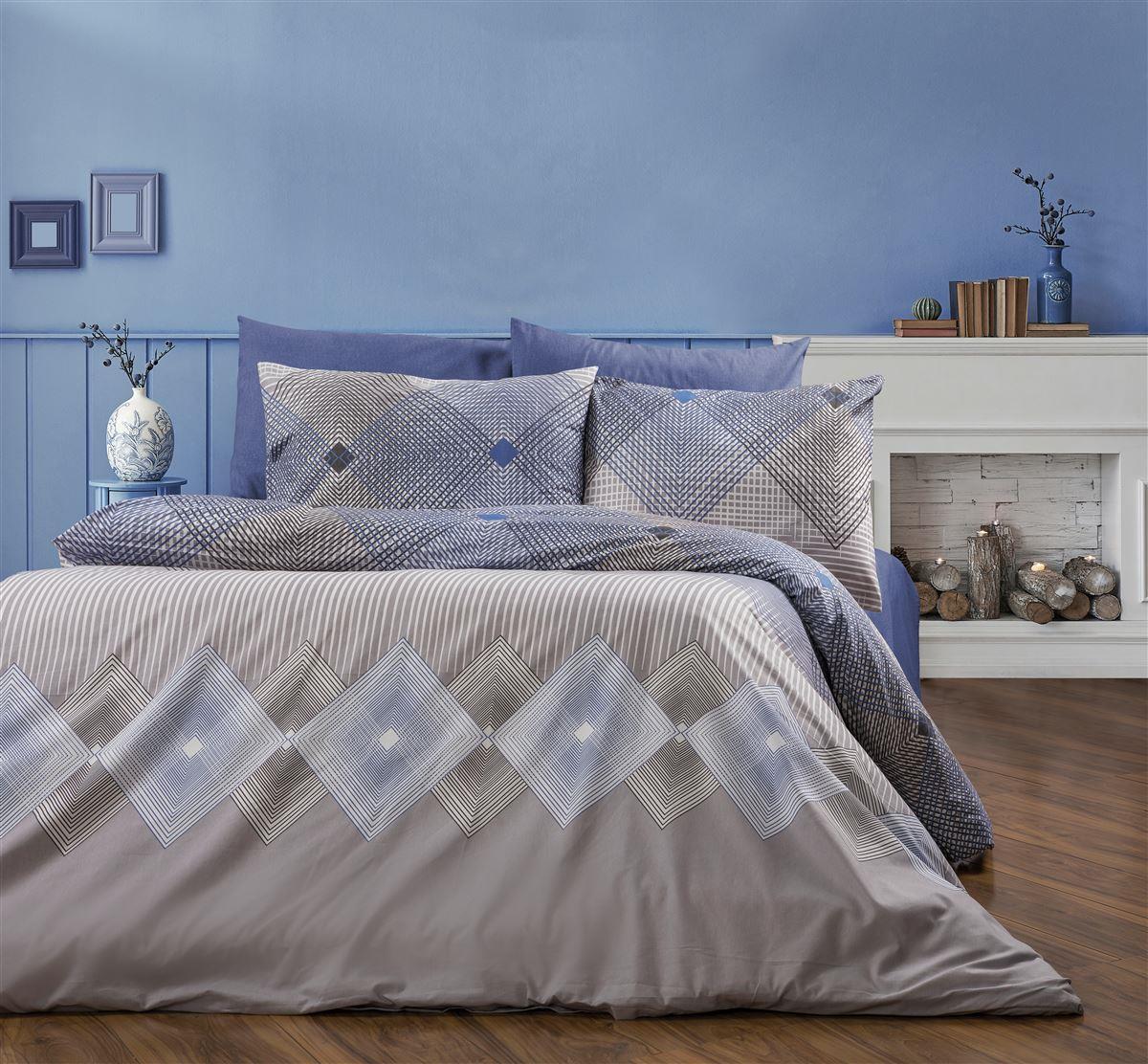 Πάπλωμα Εμπριμέ Καλλιρόη 604 220X240 Grey-Blue 70/30 Cott/Pol