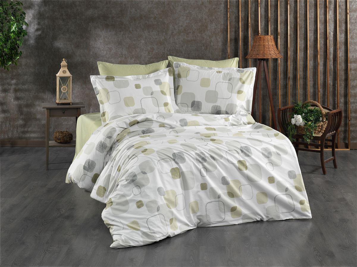 Παπλωματοθήκη Εμπριμέ Μελίνα 708 160X240 White-Olive 100% Cotton