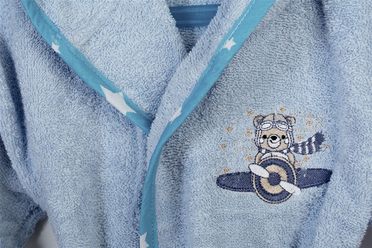 Μπουρνούζι Με Κέντημα kids Aviator 183 Size: 02 Sky Blue 100% Cotton