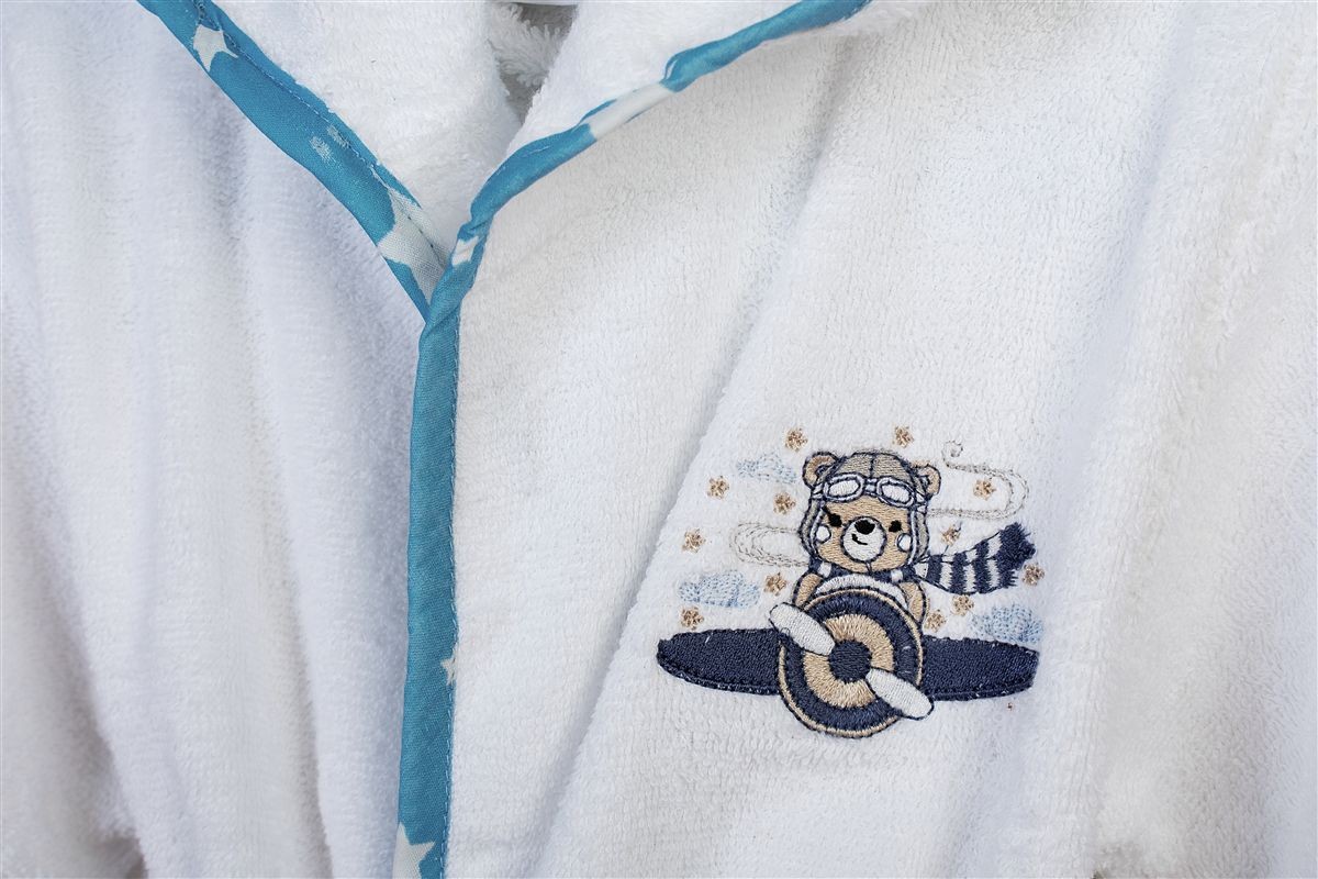 Μπουρνούζι Με Κέντημα kids Aviator 184 Size: 04 White-Sky Blue 100% Cotton