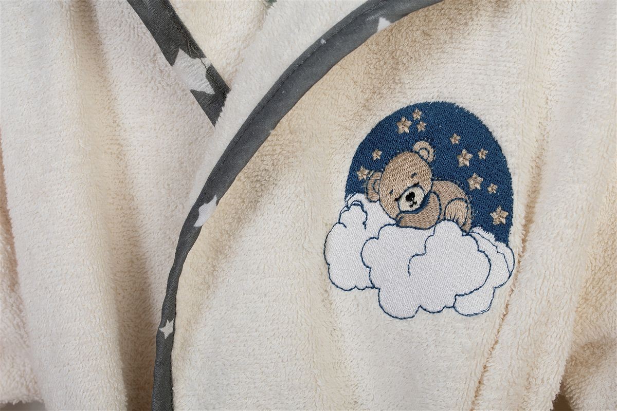 Μπουρνούζι Με Κέντημα kids Cloudy Bear 177 Size: 04 Ecru-Grey 100% Cotton