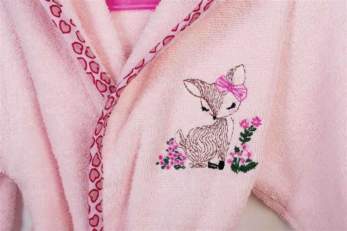 Μπουρνούζι Με Κέντημα kids Deer 196 Size: 02 Pink 100% Cotton