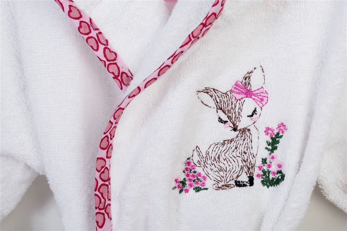 Μπουρνούζι Με Κέντημα kids Deer 197 Size: 04 White-Pink 100% Cotton