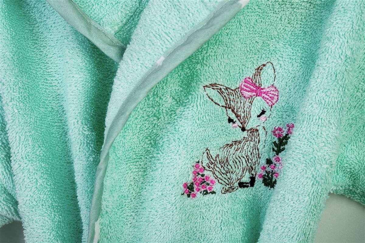 Μπουρνούζι Με Κέντημα kids Deer 199 Size: 02 Mint 100% Cotton