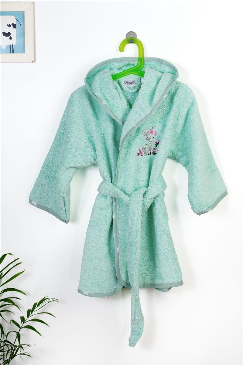 Μπουρνούζι Με Κέντημα kids Deer 199 Size: 04 Mint 100% Cotton