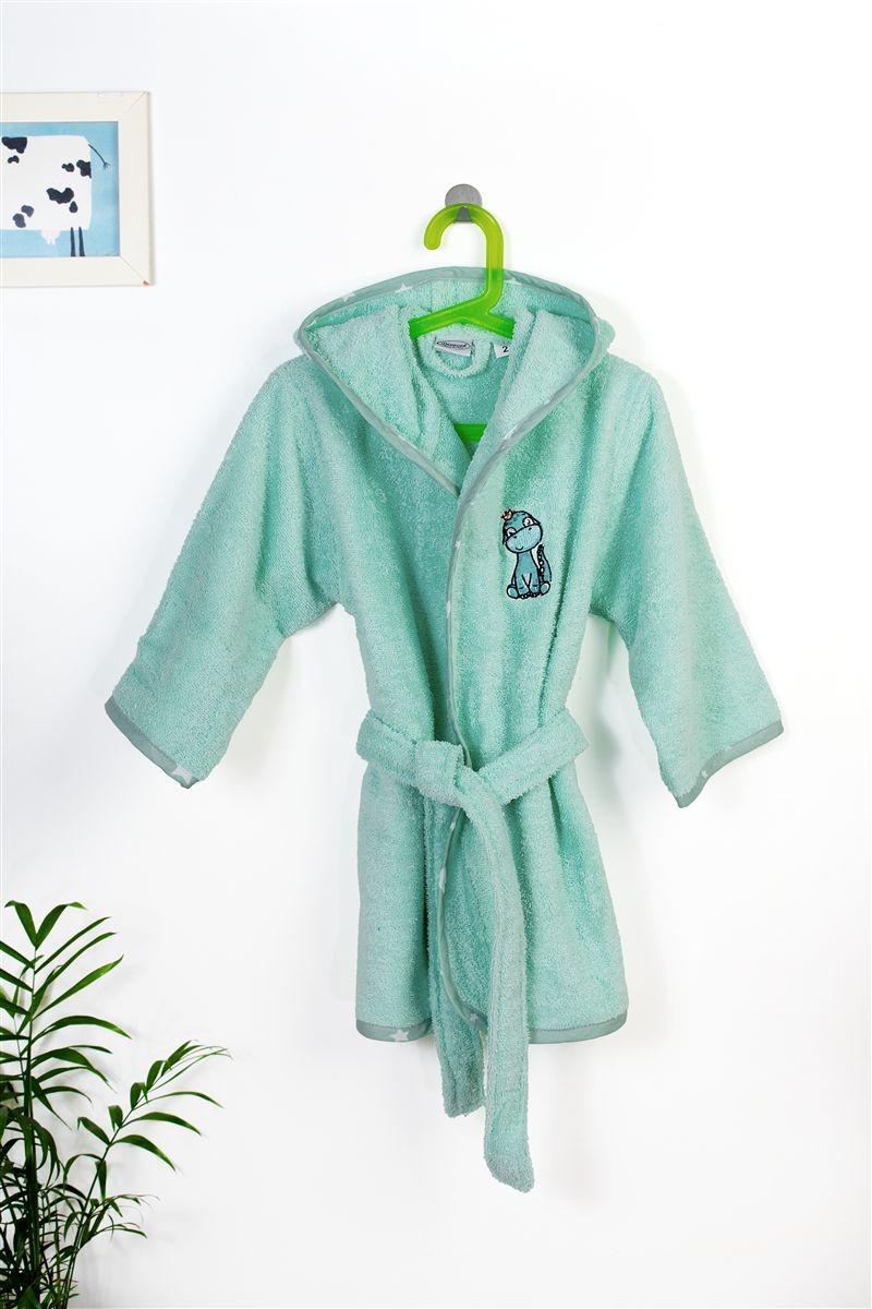 Μπουρνούζι Με Κέντημα kids Dinosaur 182 Size: 04 Mint 100% Cotton