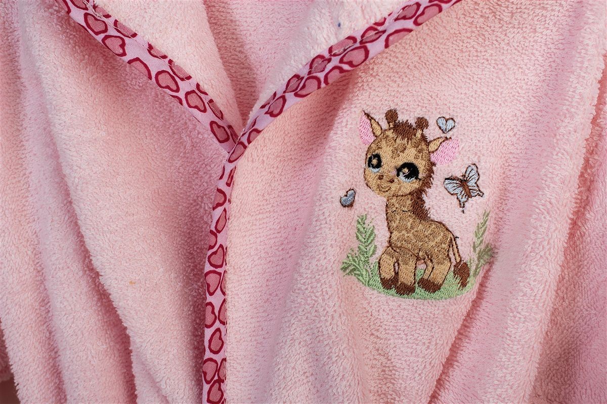 Μπουρνούζι Με Κέντημα kids Giraffe 171 Size: 04 Pink 100% Cotton