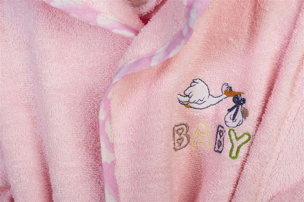 Μπουρνούζι Με Κέντημα kids Stork 192 Size: 04 Pink 100% Cotton