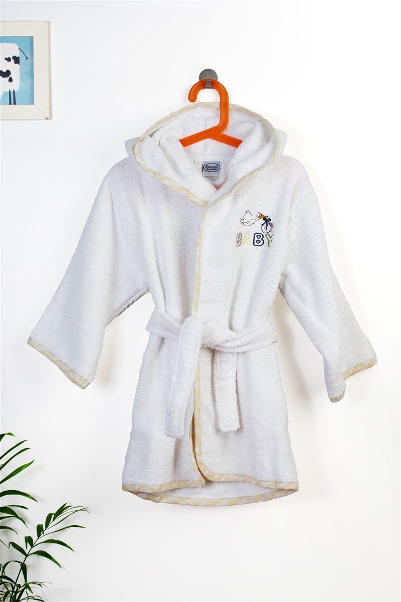 Μπουρνούζι Με Κέντημα kids Stork 193 Size: 02 White-Yellow 100% Cotton