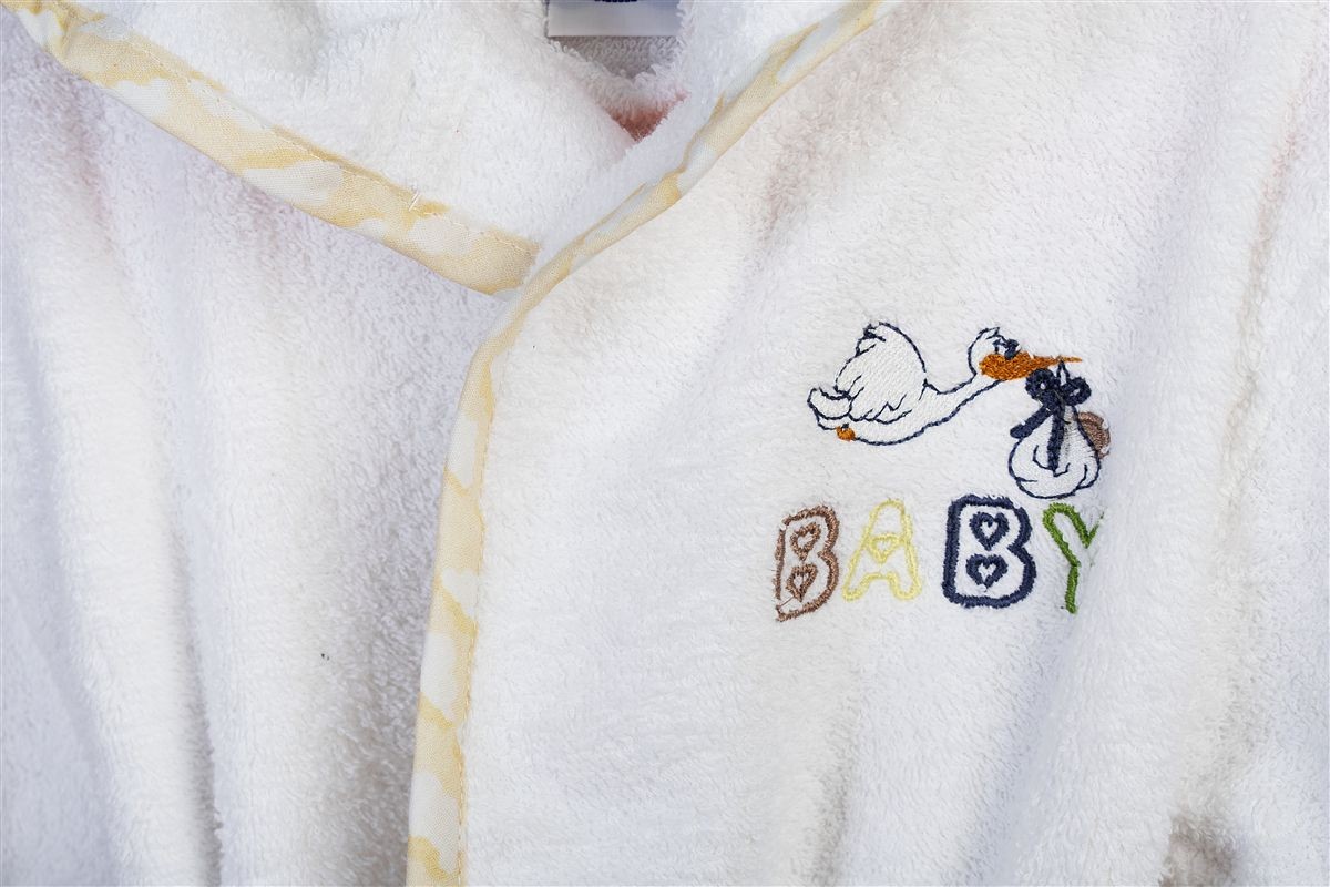 Μπουρνούζι Με Κέντημα kids Stork 193 Size: 04 White-Yellow 100% Cotton