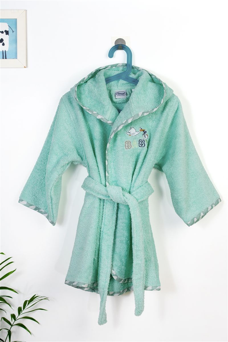 Μπουρνούζι Με Κέντημα kids Stork 195 Size: 02 Mint 100% Cotton