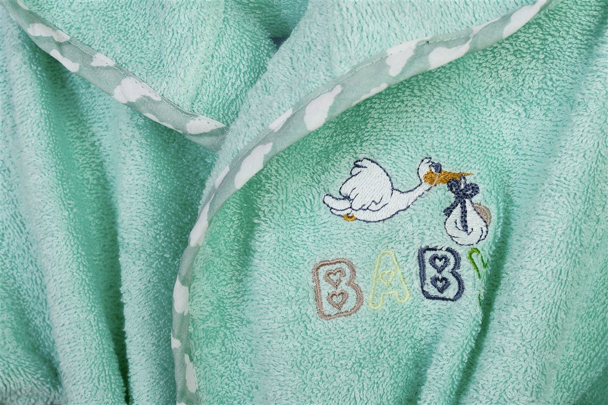 Μπουρνούζι Με Κέντημα kids Stork 195 Size: 04 Mint 100% Cotton