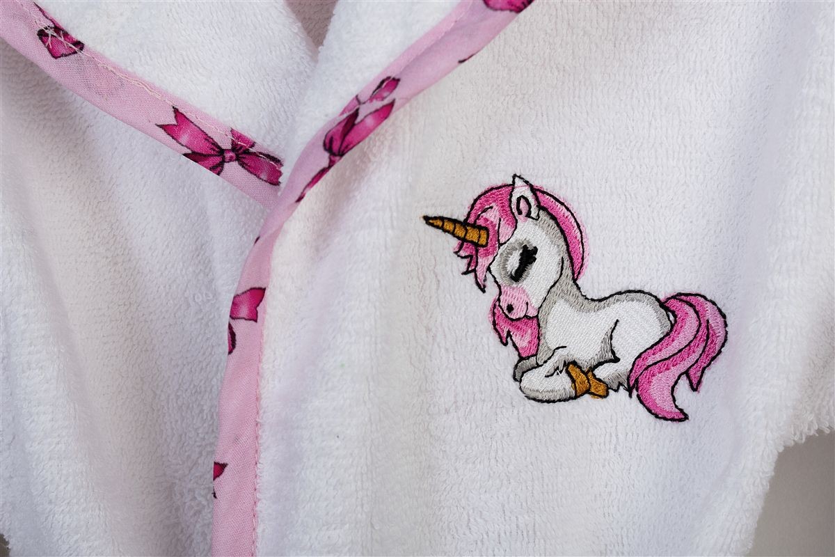 Μπουρνούζι Με Κέντημα kids Unicorn 188 Size: 04 White-Pink 100% Cotton