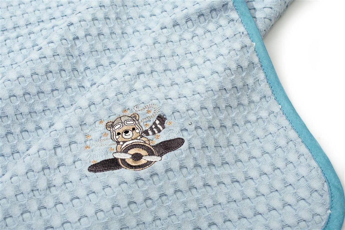 Κουβέρτα Πικέ Με Κέντημα bebe Aviator 183 80X110 Sky Blue 100% Cotton