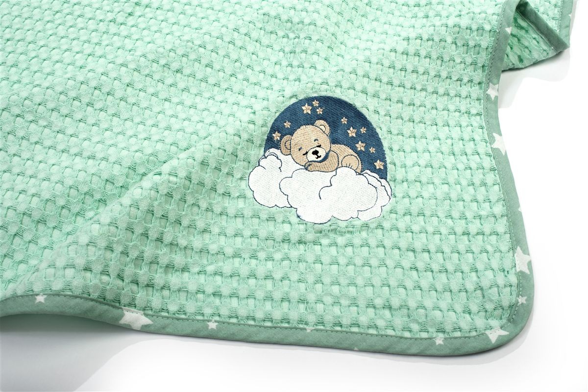 Κουβέρτα Πικέ Με Κέντημα bebe Cloudy Bear 178 80X110 Mint 100% Cotton