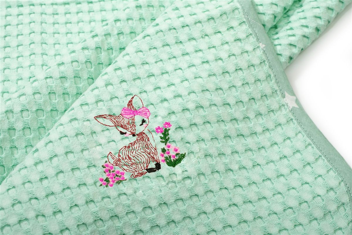 Κουβέρτα Πικέ Με Κέντημα bebe Deer 199 80X110 Mint 100% Cotton