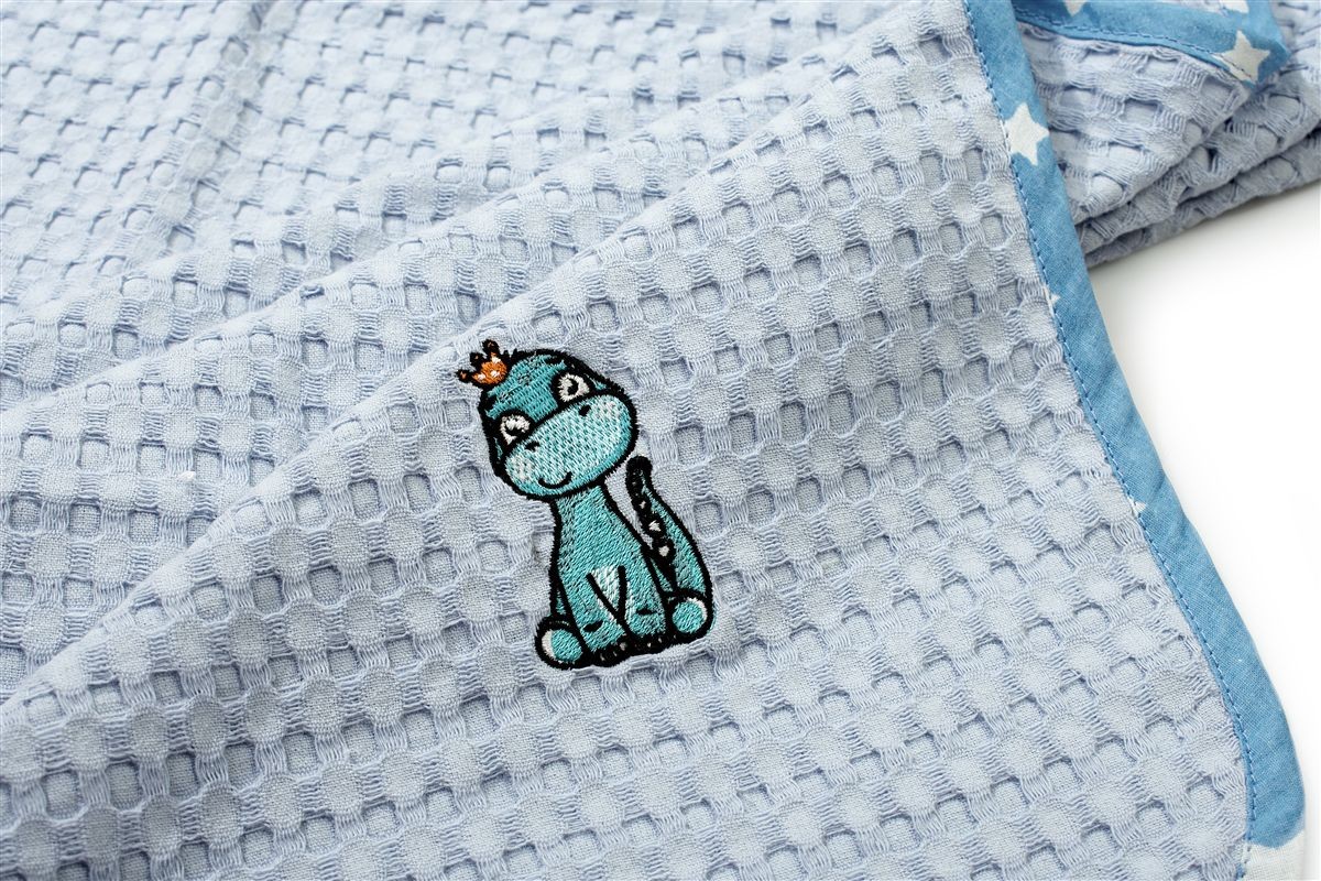 Κουβέρτα Πικέ Με Κέντημα bebe Dinosaur 179 80X110 Sky Blue 100% Cotton