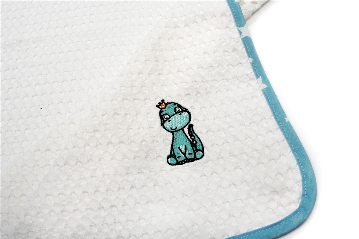 Κουβέρτα Πικέ Με Κέντημα bebe Dinosaur 180 100X160 White-Sky Blue 100% Cotton