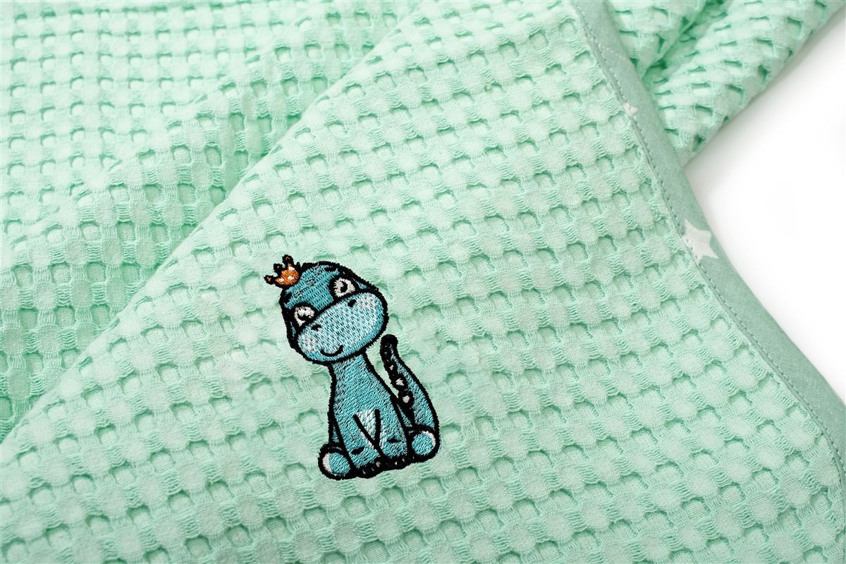 Κουβέρτα Πικέ Με Κέντημα bebe Dinosaur 182 100X160 Mint 100% Cotton