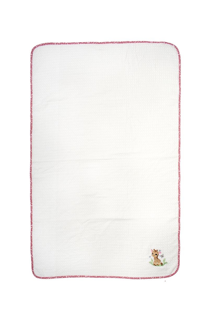 Κουβέρτα Πικέ Με Κέντημα bebe Giraffe 172 80X110 White-Pink 100% Cotton