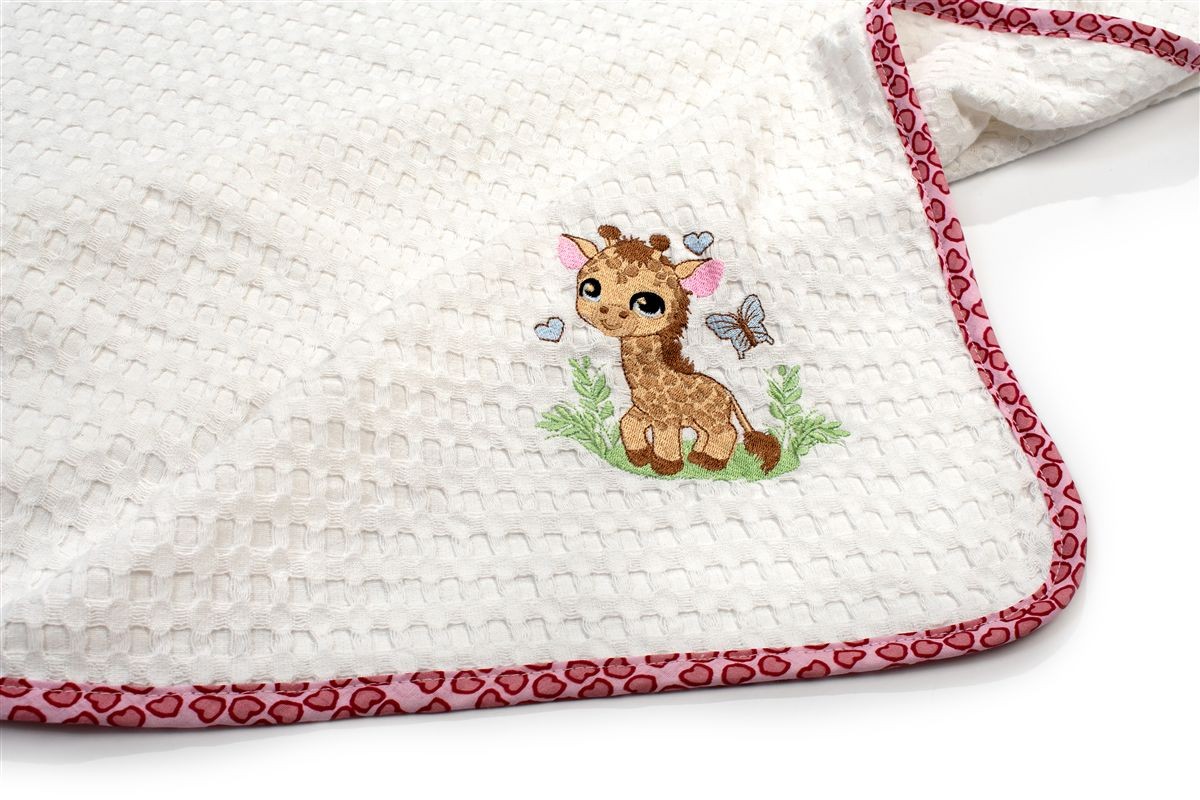 Κουβέρτα Πικέ Με Κέντημα bebe Giraffe 172 80X110 White-Pink 100% Cotton