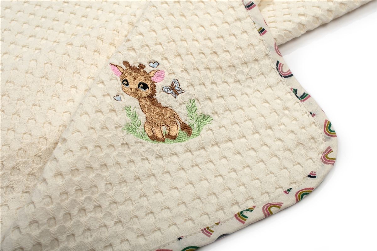 Κουβέρτα Πικέ Με Κέντημα bebe Giraffe 173 100X160 Ecru-Multi 100% Cotton