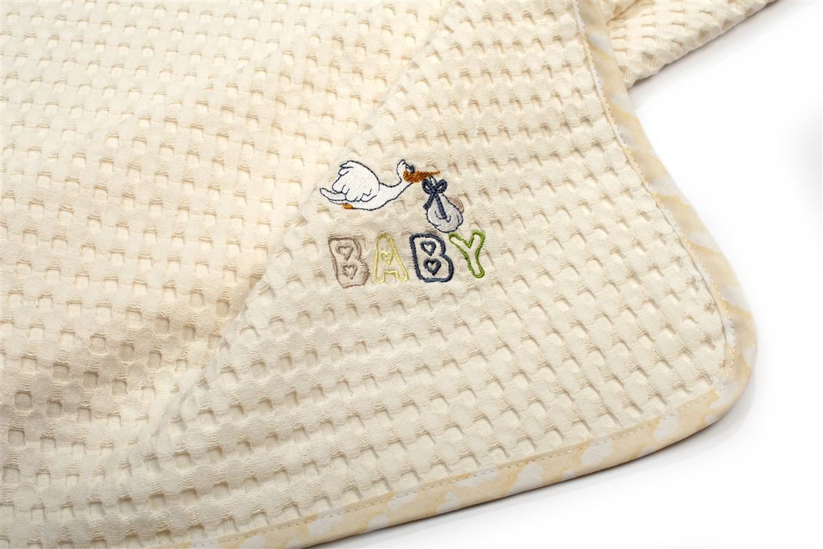 Κουβέρτα Πικέ Με Κέντημα bebe Stork 194 100X160 Ecru-Yellow 100% Cotton
